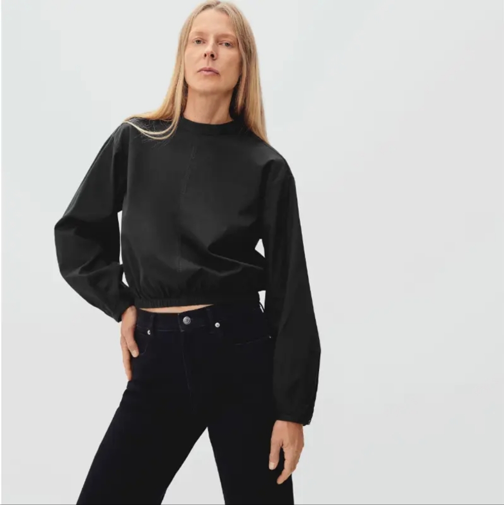 Everlane Mock Neck Bubble Long Sleeve Cotton Top Shirt Blouse